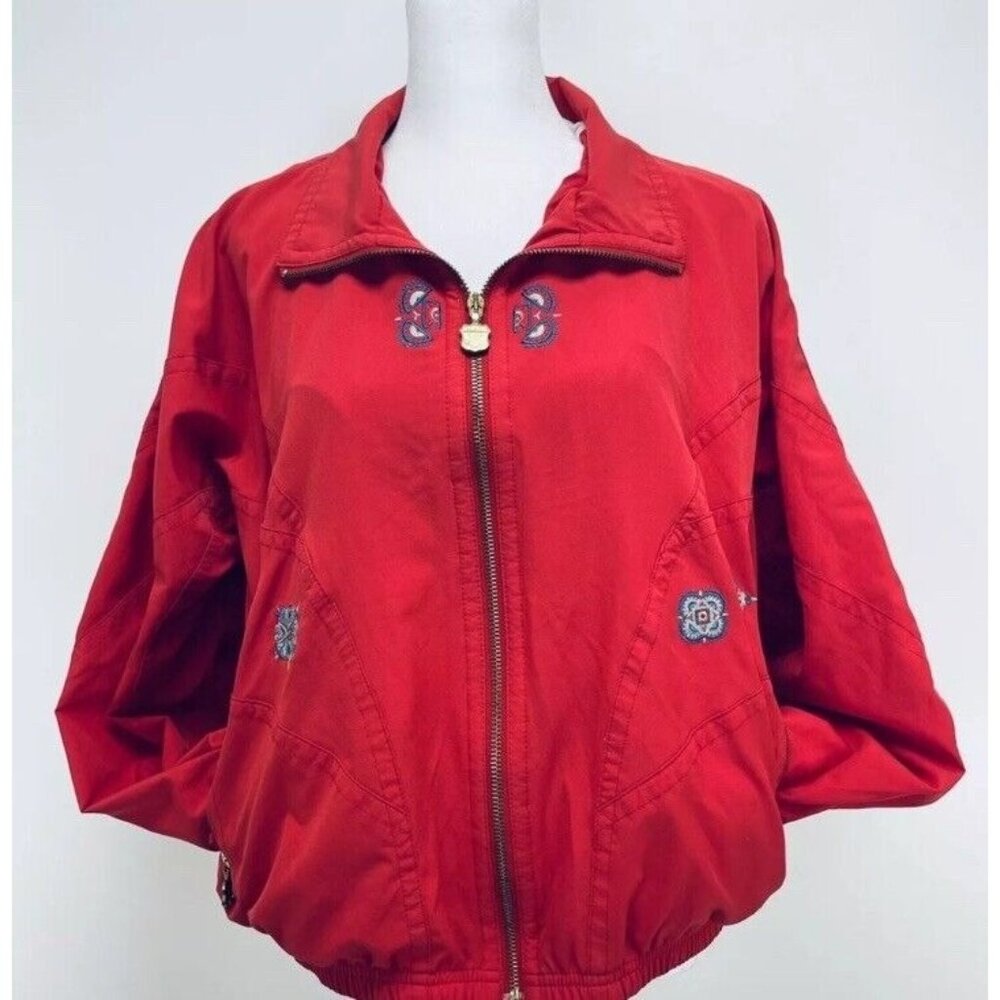 Kaelin Jacket Size M Women’s Red Front Pockets With Front Zipper Embroidered